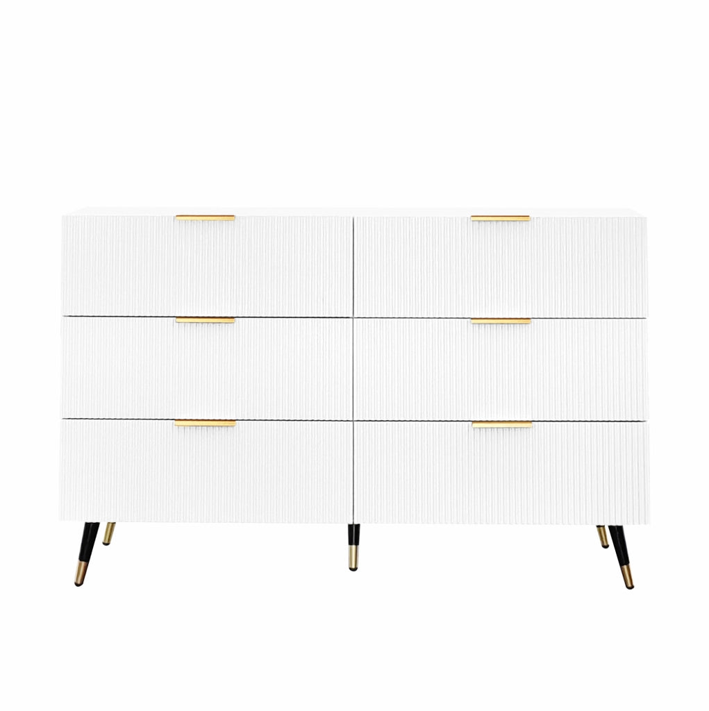 Credenza moderna bianca 120 cm con 6 cassetti; in truciolare; con dettagli oro