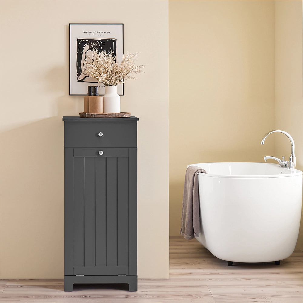 SoBuy | Lavatrice mobile grigio scuro con cestello | Mobile bagno con portabiancheria e 1 porta | Mobili bagno con cassetto | 40.0x38.0x90.0 cm | Capacità di carico 20 kg | BZR21-II-DG