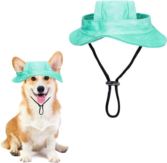 Cappello da Sole per Cani e Gatti in Tela Rigida con Visiera e Orecchini per Piccoli Animali - Modello Adattabile - Colore Verde - Rotta Ronde - Visiera per Cani e Gatti - Attività All'aperto - 1 Unita