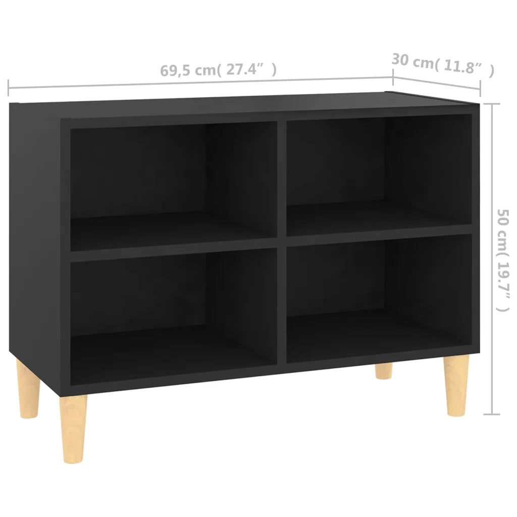 Mobile TV con Gambe in Legno Massello Nero 69,5x30x50 cm 805924