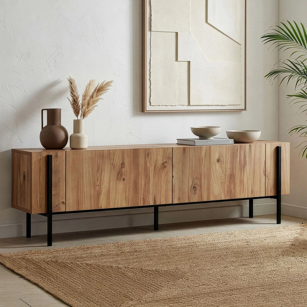 Supporto TV in legno "Nexus" - 180 x 30 x 45 cm - Pino Atlantico / Nero
