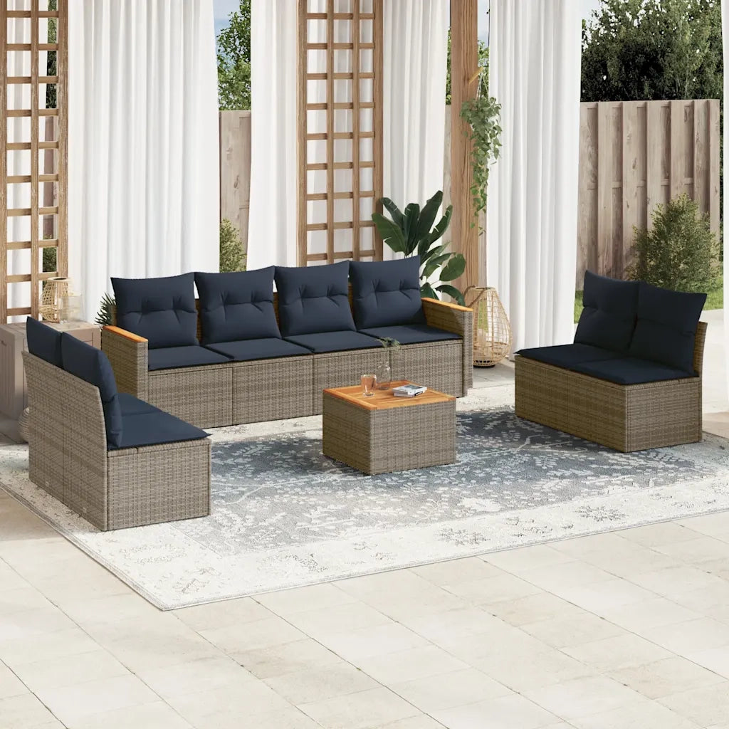 Set Divani da Giardino 9 pz con Cuscini Grigio in Polyrattan 3225900