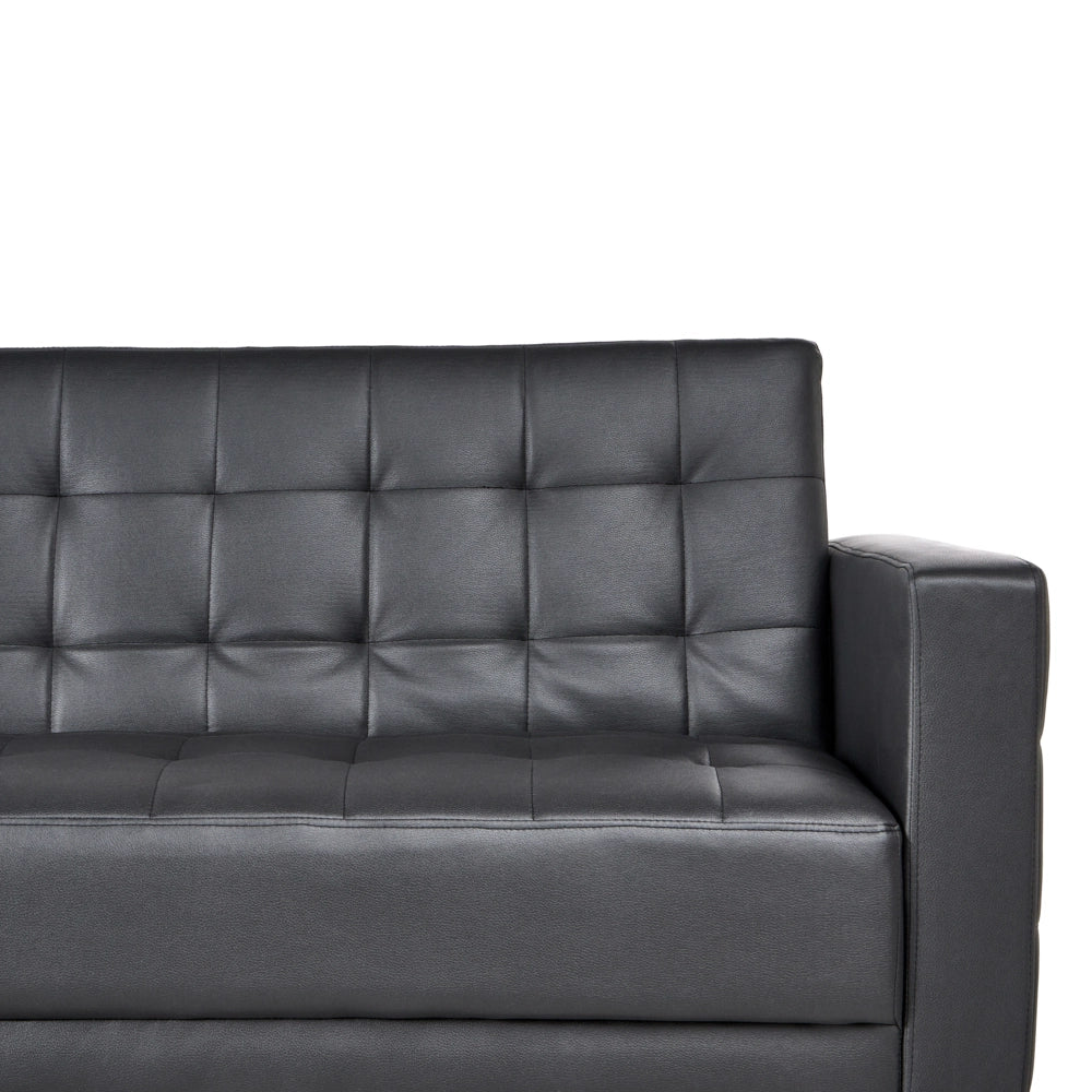 Chaise longue in ecopelle nera trapuntata moderna soggiorno divano reclinabile gambe argento braccioli