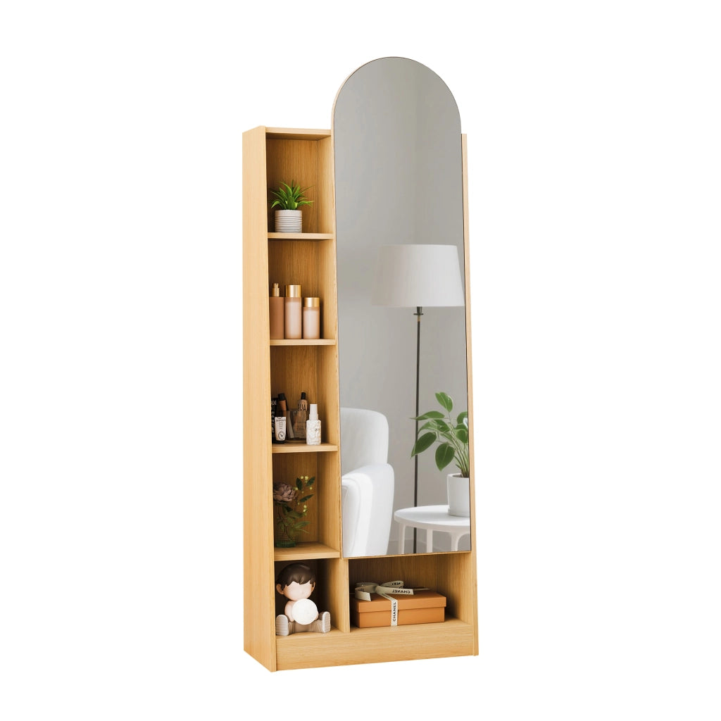 Armadio con specchio e ripiani regolabili per ingresso in MDF 165x60x28 cm naturale