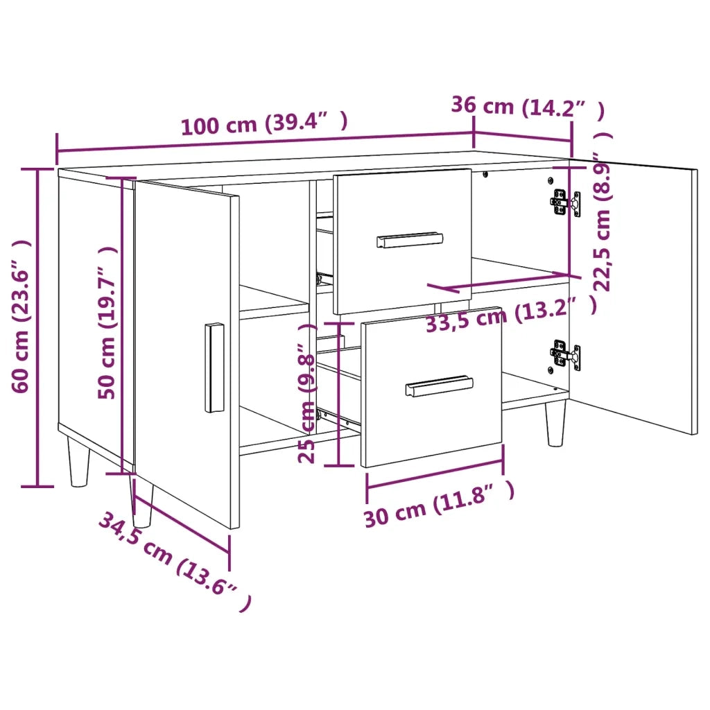 Credenza-Buffet-Armadio da cucina Grigio Cemento 100x36x60 cm in Legno Multistrato 339824