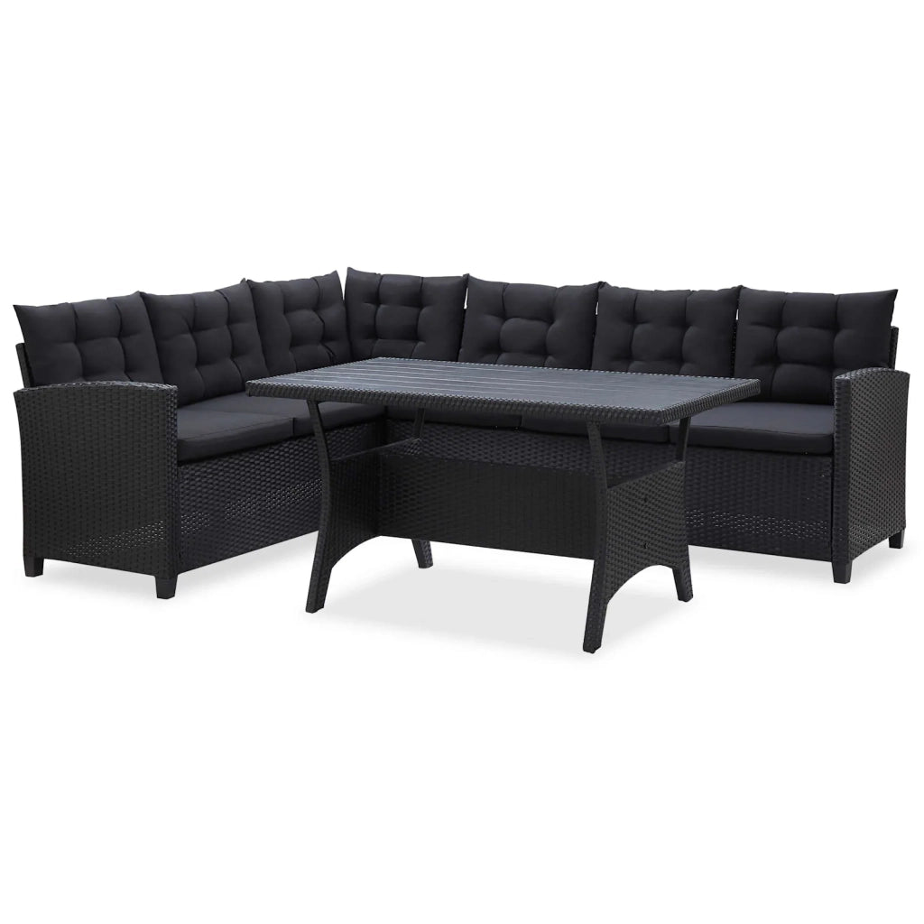 Set di mobili da esterno Nero polyrattan