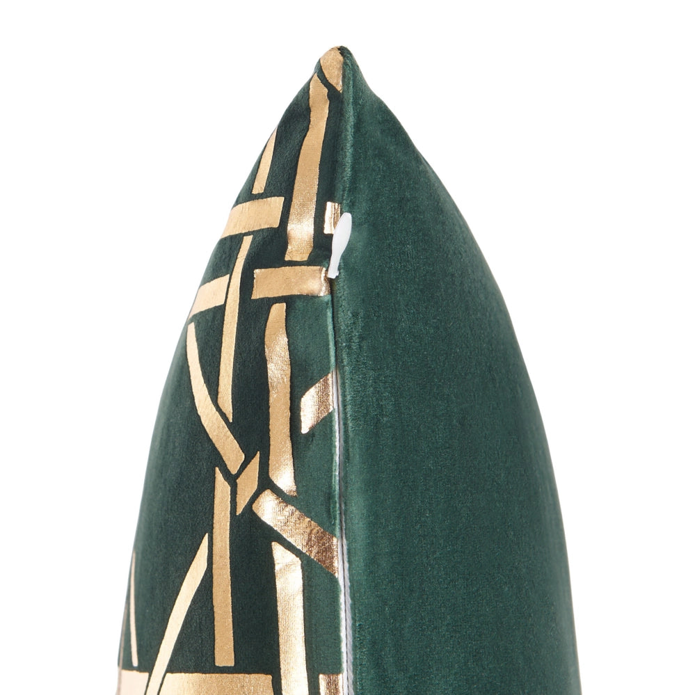 Set di 2 cuscini decorativi verde scuro diamante motivo geometrico 45 x 45 cm lamina dorato stampa accessori arredamento glamour