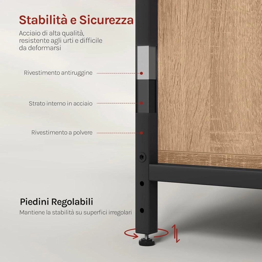 Scaffale Moderno con Ripiani e Armadietto, Scaffale Divisorio 80x35x97 cm, Stile Industriale, Struttura in Metallo, Nero + Rovere Chiaro, RGB08hei