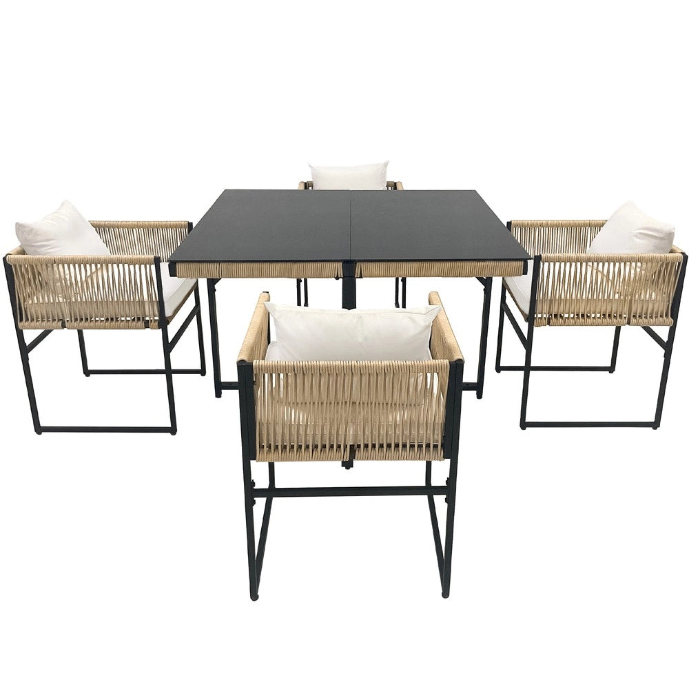 Set Pranzo da Giardino 5 Pezzi ¨C Xylo ¨C Tavolo con Vetro Temperato, 4 Sedie, Telaio in Ferro