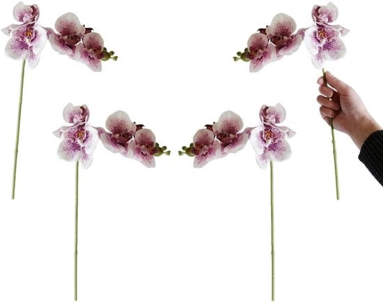 Set di 4 fiori artificiali con tocco reale - Latex Phalaenopsis - Decorazione per la casa - 177 cm - Mix di fiori rosa e bianchi