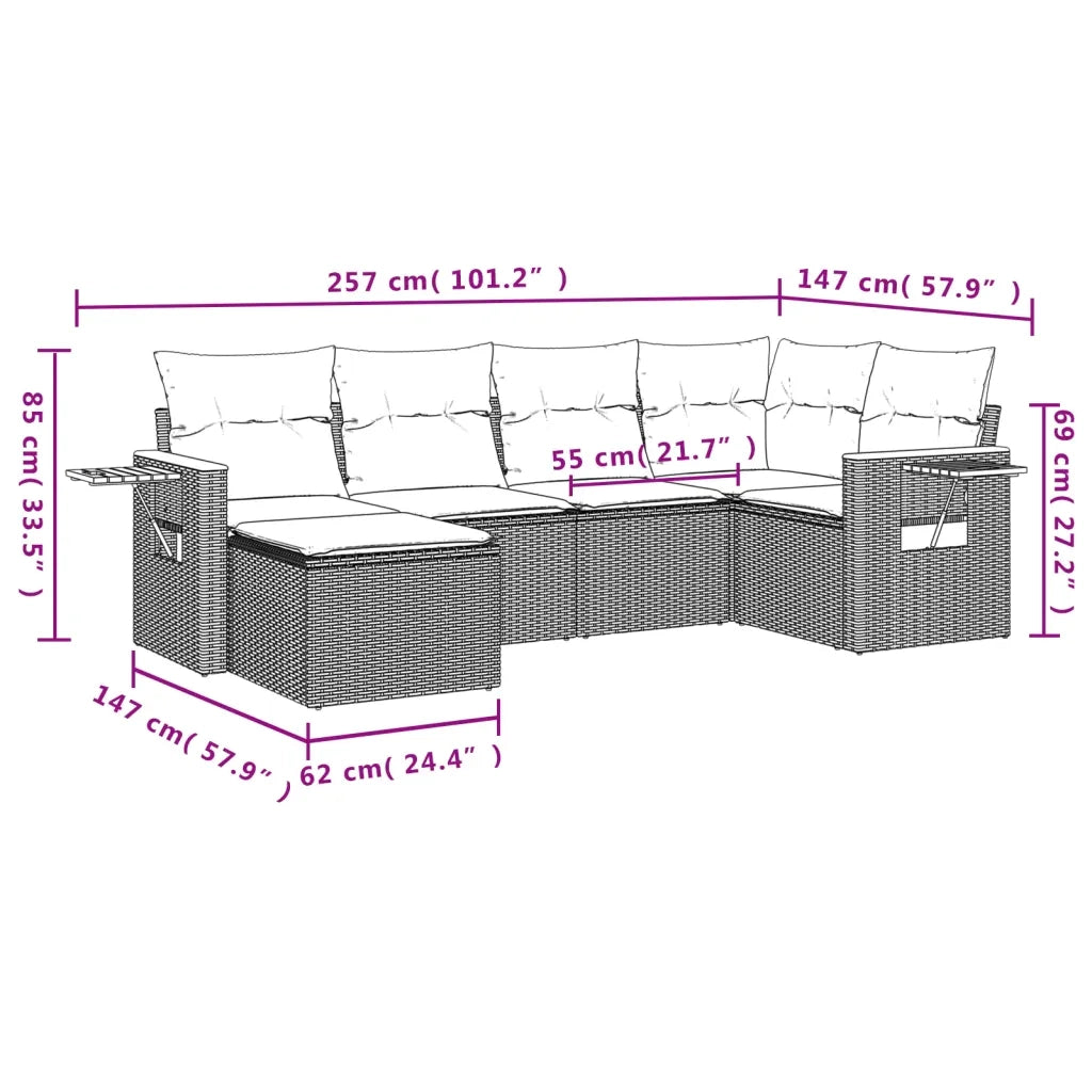 Set Divano da Giardino 6 pz con Cuscini Nero in Polyrattan 3227015