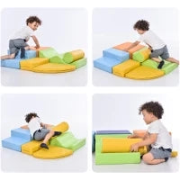 Set di 6 grandi blocchi per giocare e arrampicarsi, giocattolo educativo per bambini con scala e scivolo, Multicolore