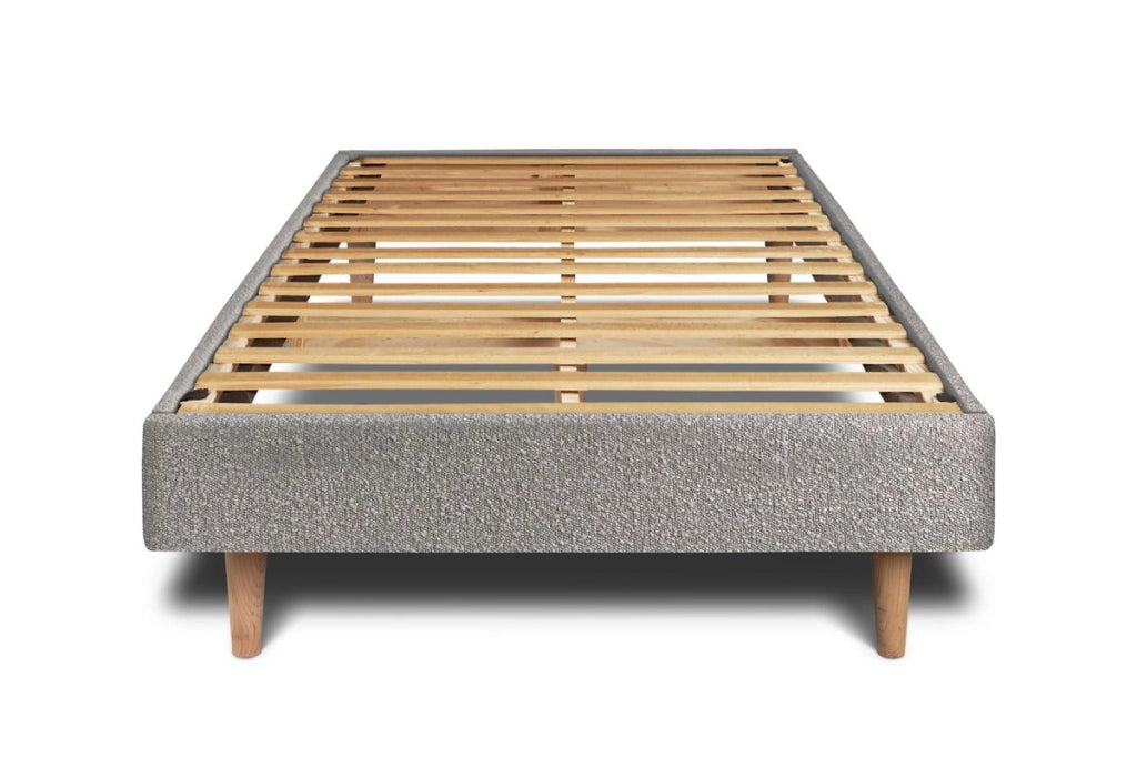 Letto 90x190 cm con testata imbottita - tessuto bouclé