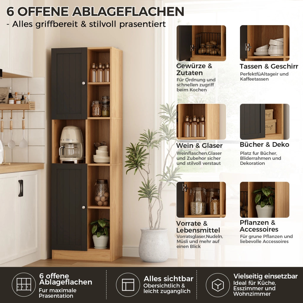 ARMADIO Angolare alto 50x35,5x170 cm MDF Nero e Naturale con 6 ripiani e 2 ante
