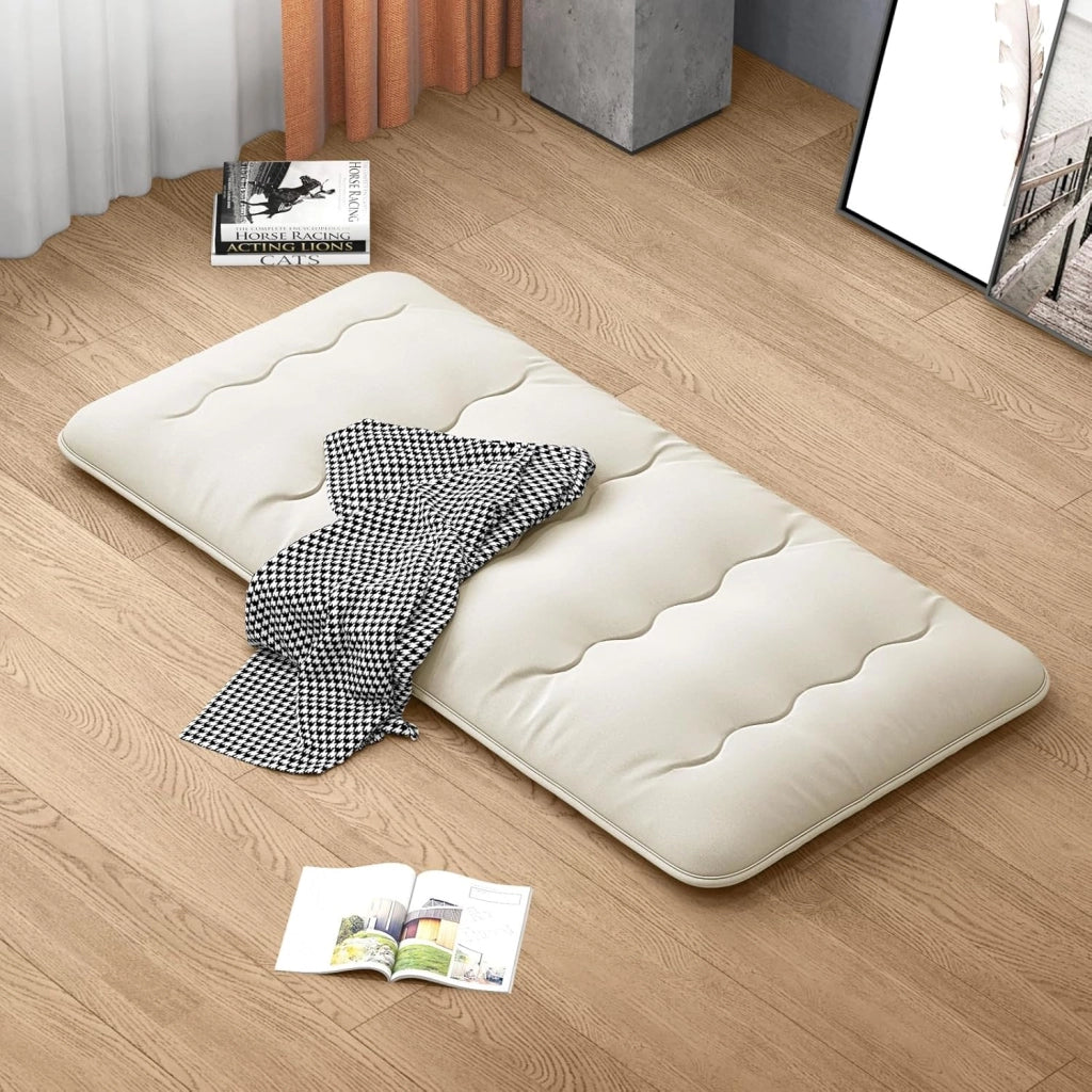 Materasso Futon Pieghevole, Tatami Futon Giapponese Portatile con Borsa, Copertura Lavabile, 2 Bende Incluse, Letto Futon Spesso e Traspirante per Camera da Letto per Adulti (Beige,Twin XL)