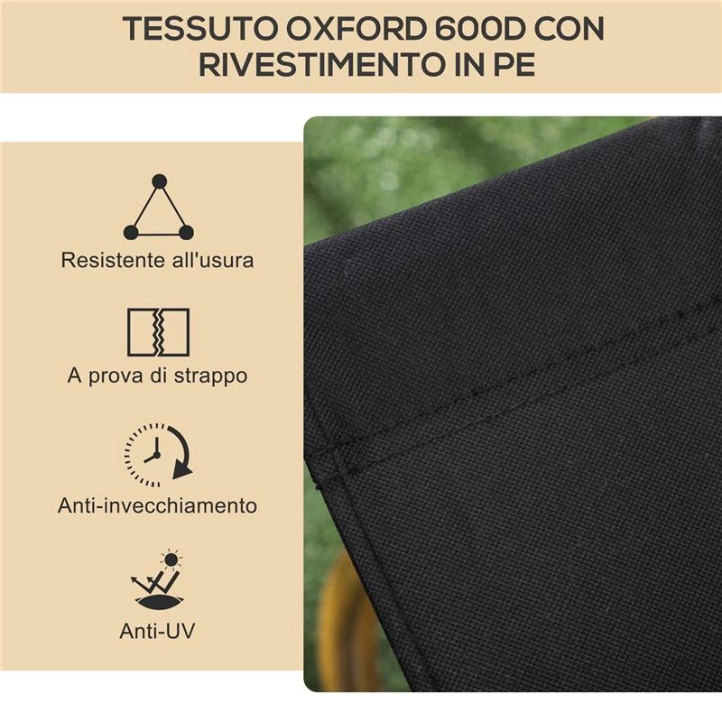 SET 2 SEDIE PER ESTERNI PIEGHEVOLI CON BRACCIOLI IN TESSUTO OXFORD E ACCIAIO NERO