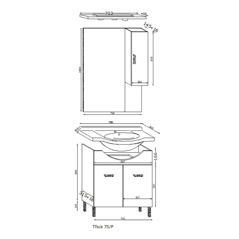 Mobile bagno venice bianco lucido cm 75 con lavabo e specchio