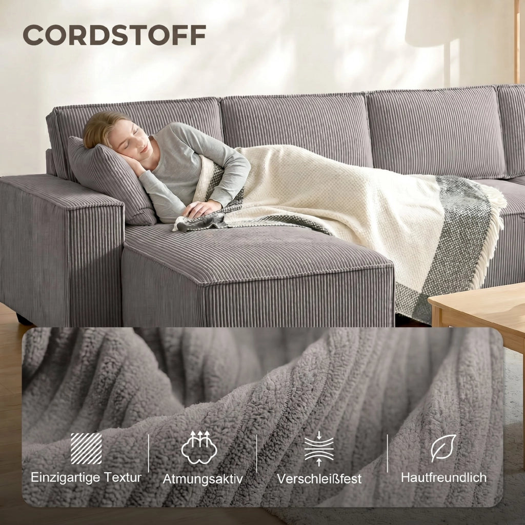 Divano angolare con chaise longue ¨C Zephmum ¨C Tessuto grigio chiaro 270x220x90