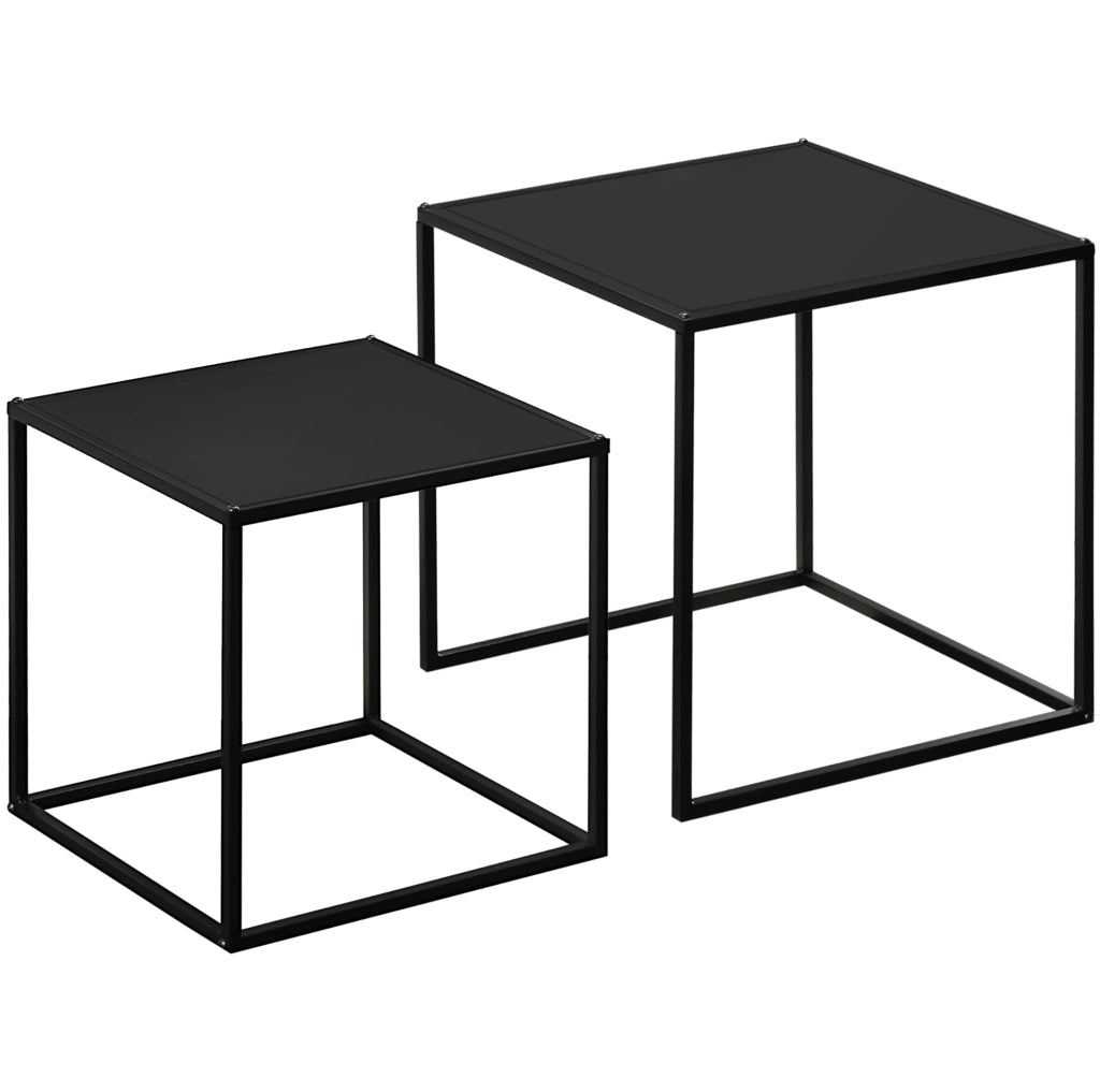 Set di 2 tavolini da caffè in acciaio nero
