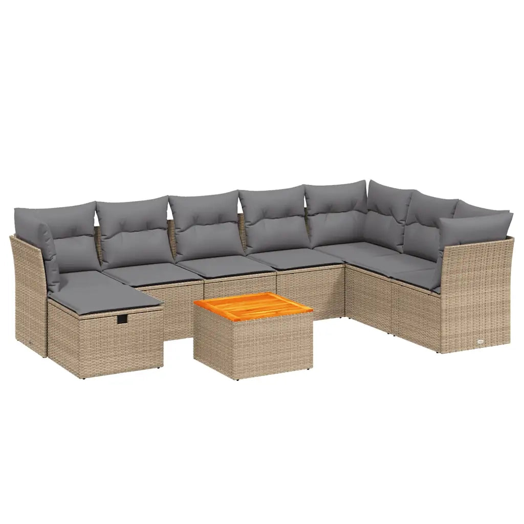 Set Divano da Giardino 9 pz con Cuscini Beige Misto Polyrattan