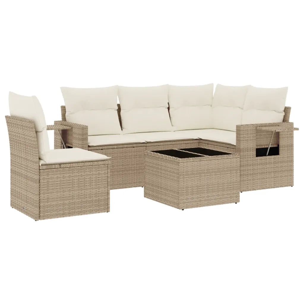 Set Divano da Giardino 6 pz con Cuscini Beige in Polyrattan 3252515