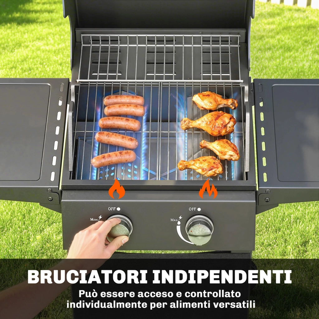 Barbecue a Gas Propano Portatile con 2 Bruciatori e Termometro ¨C zephmum ¨C Nero