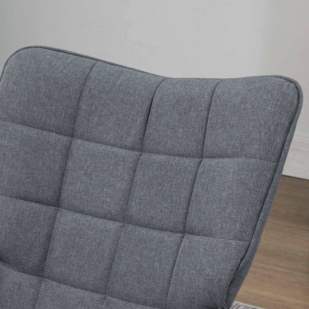 Poltrona a dondolo con pouf, schienale alto imbottito e braccioli, base in legno di faggio, in poliestere grigio 64 × 89 × 90 cm
