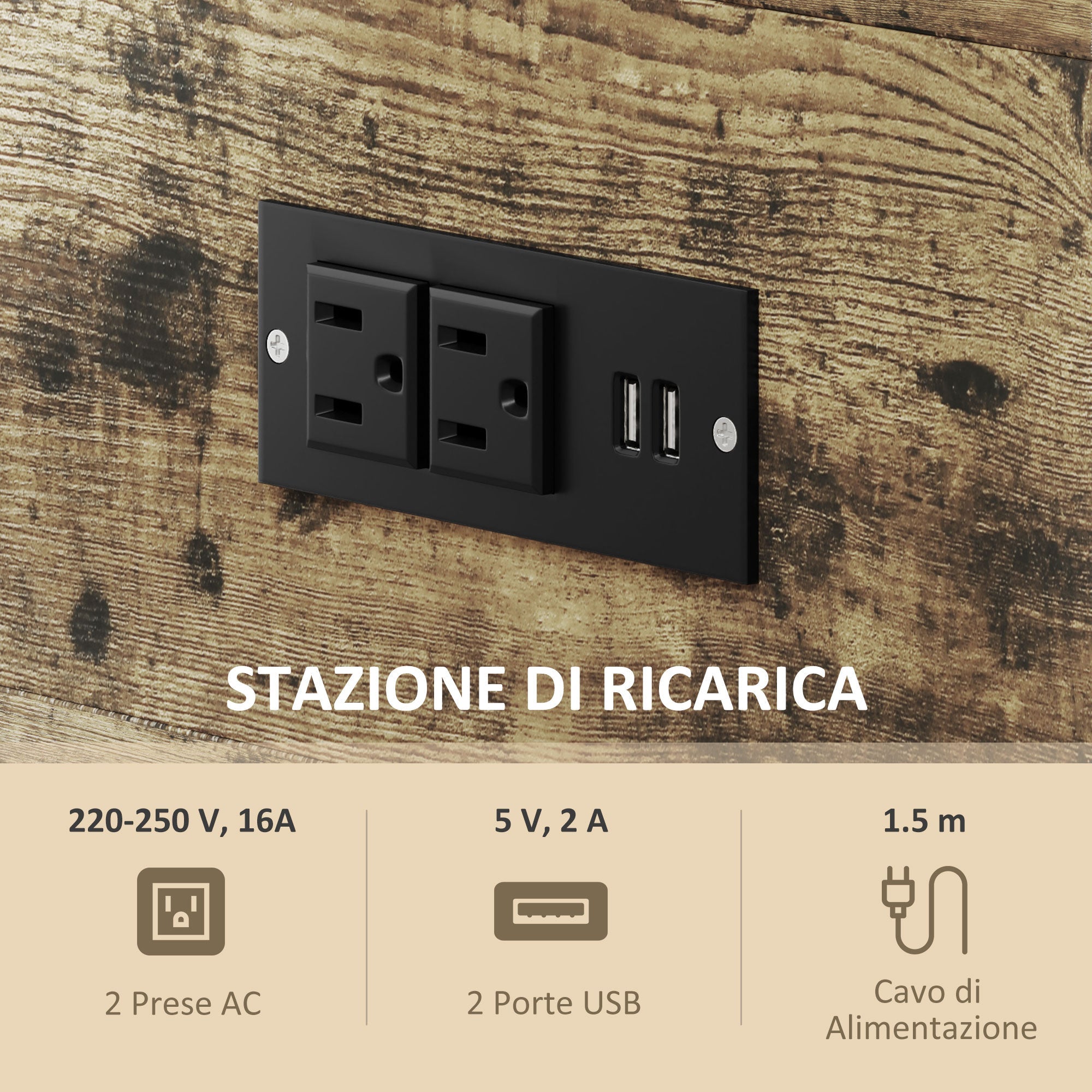 Tavolino da Soggiorno Stile Industriale 60x30x665 cm con Cassetto e Ripiani in Legno e Metallo Nero