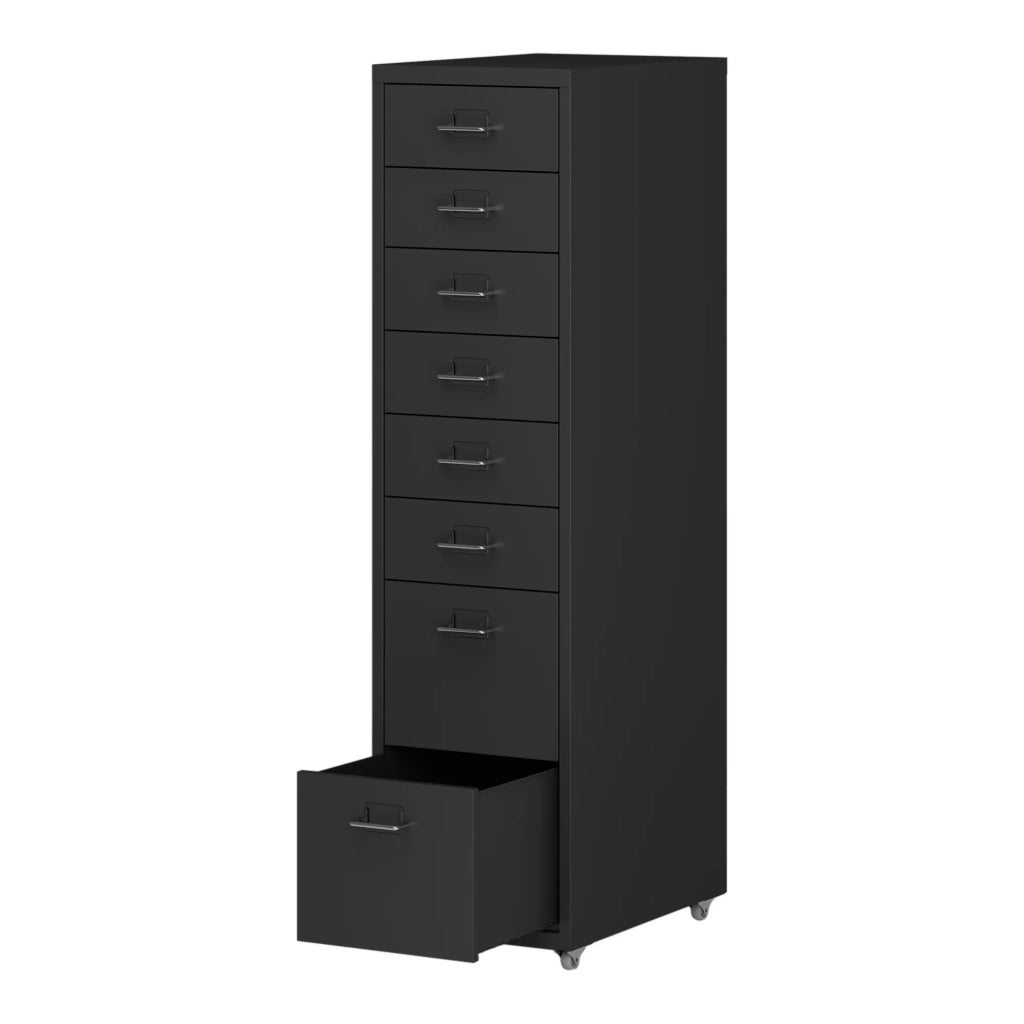 Mobiletto per ufficio mobile contenitore su ruote con 8 cassetti 109 x 28 x 41 cm nero 03_0009114