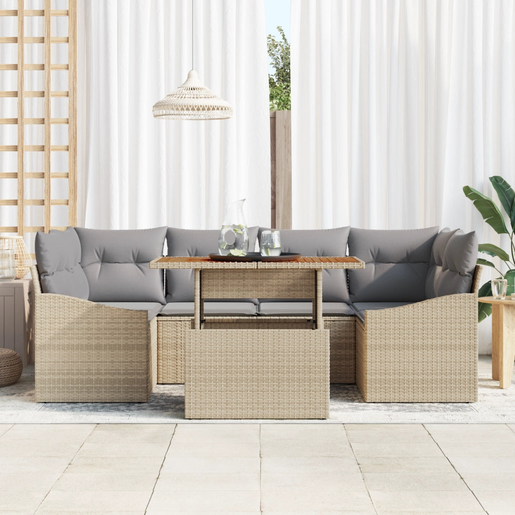 Set Divani da Giardino 7 Pezzi con Cuscini Beige in Rattan