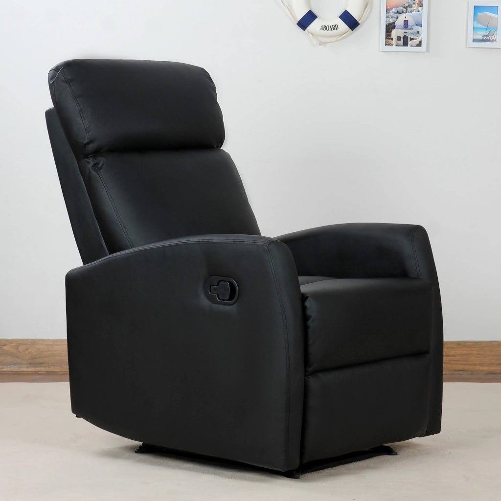 EasyComfort Poltrona Relax Reclinabile, Regolabile ed Ergonomica, in Pelle PU con Imbottitura, per Casa e Ufficio, 65x92x100 cm, Nera