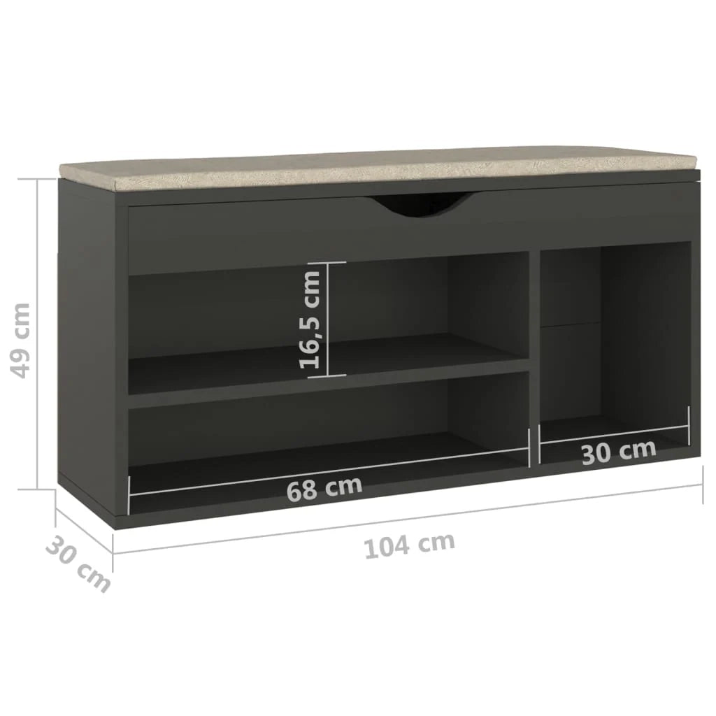 Panca portascarpe/stivali cassettiera scaffale mobile da ingresso contenitore e cuscino 104 x 30 x 49 cm legno ingegnerizzato grigio 02_0022954