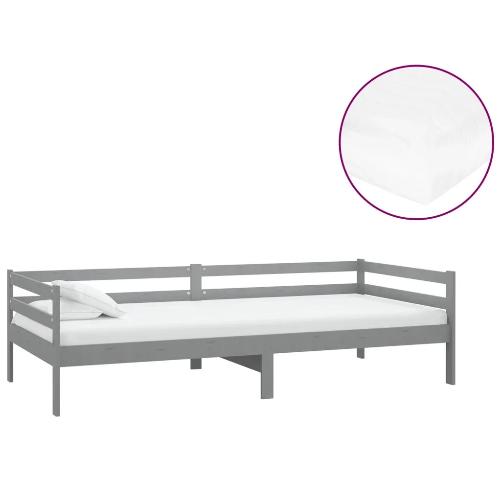 Divano Letto con Materasso 90x200 cm Grigio in Legno di Pino 3083561