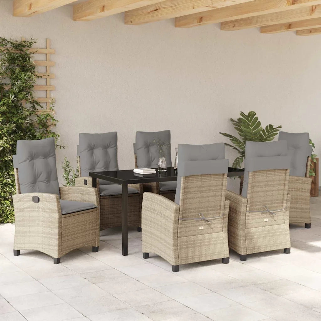 Set da Pranzo per Giardino con cuscino 7 pcs Beige polyrattan 3380404