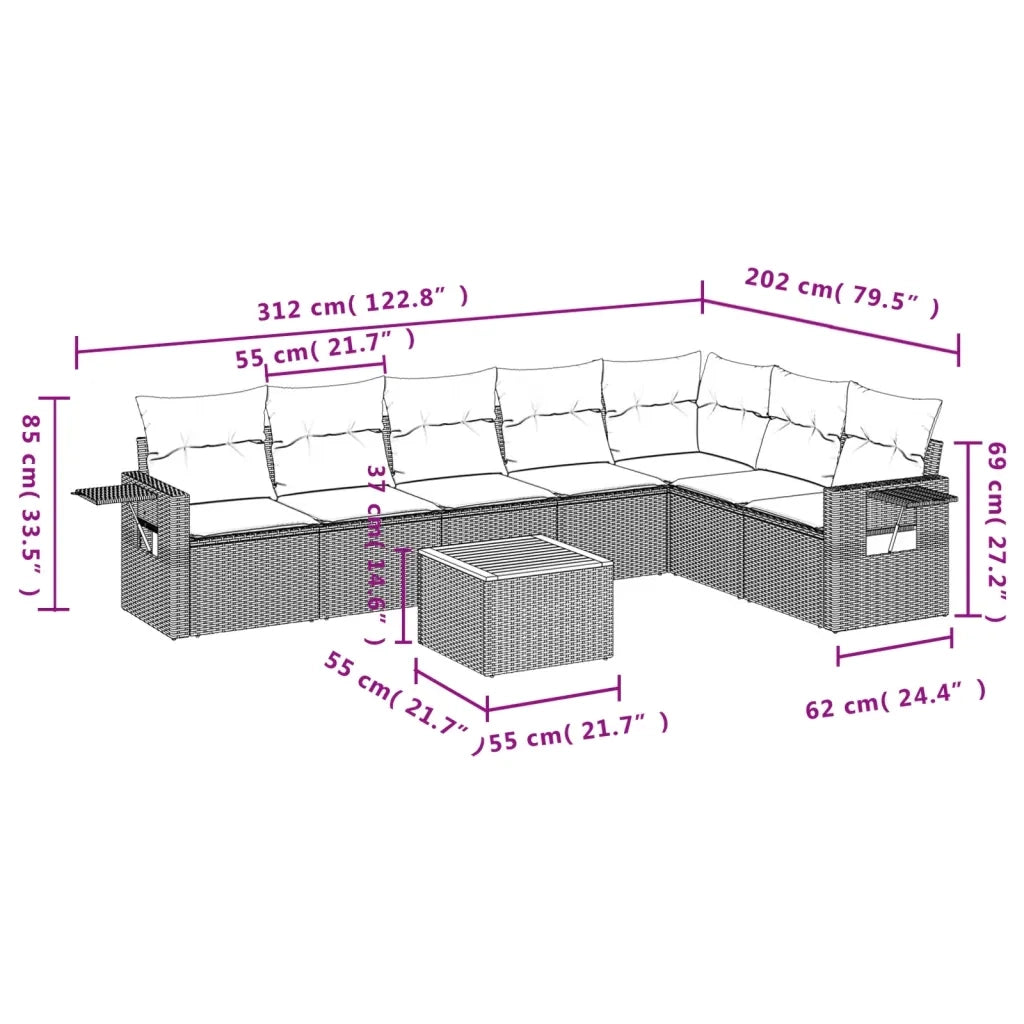 Set Divano da Giardino 8 pz con Cuscini Beige in Polyrattan 3256926