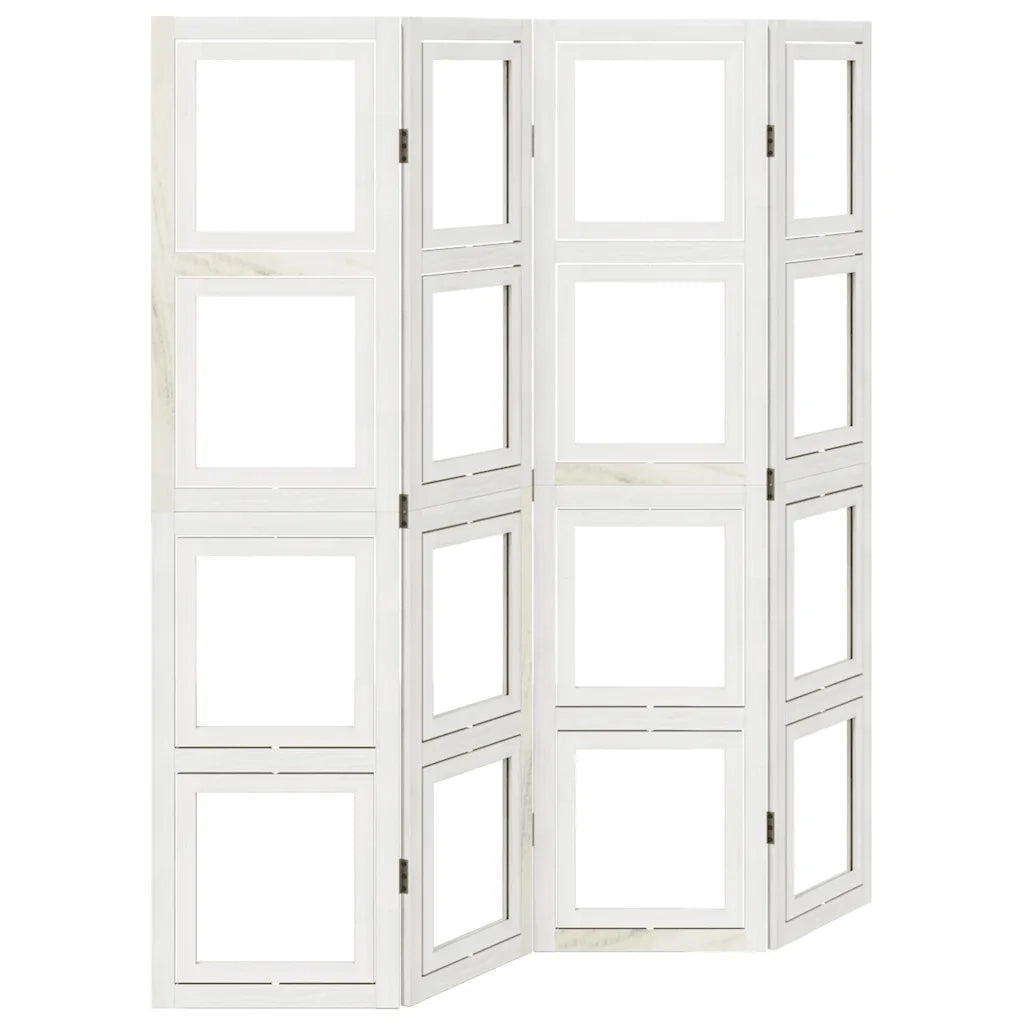Divisorio Ambienti 4Pannelli Bianco Legno Massello di Paulownia 358689