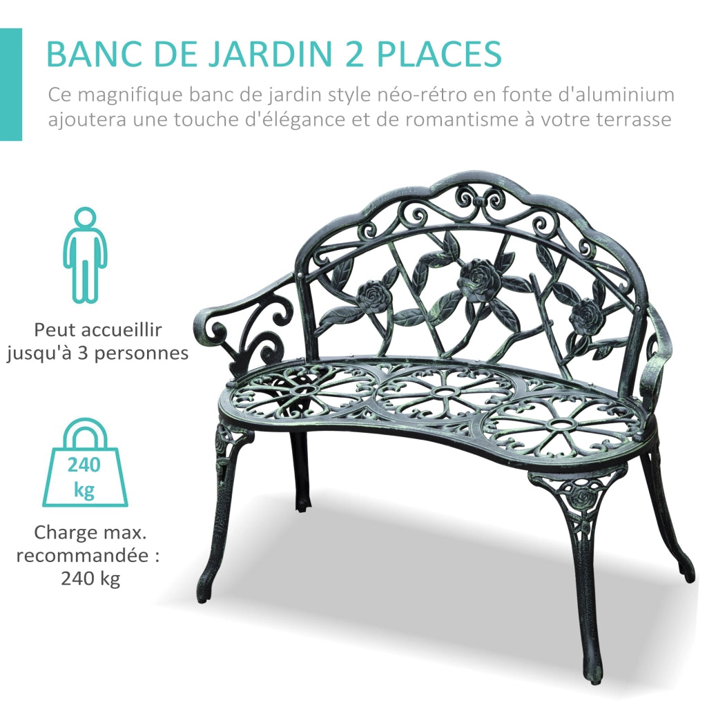 Panchina 2 Posti Giardino ¨C Zephmum ¨C Verde Fuso Alluminio 100x54x78 cm