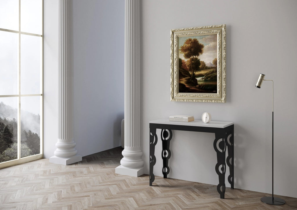 Consolle allungabile 90x40/196 cm Karayan Small Evolution Bianco Frassino telaio Antracite