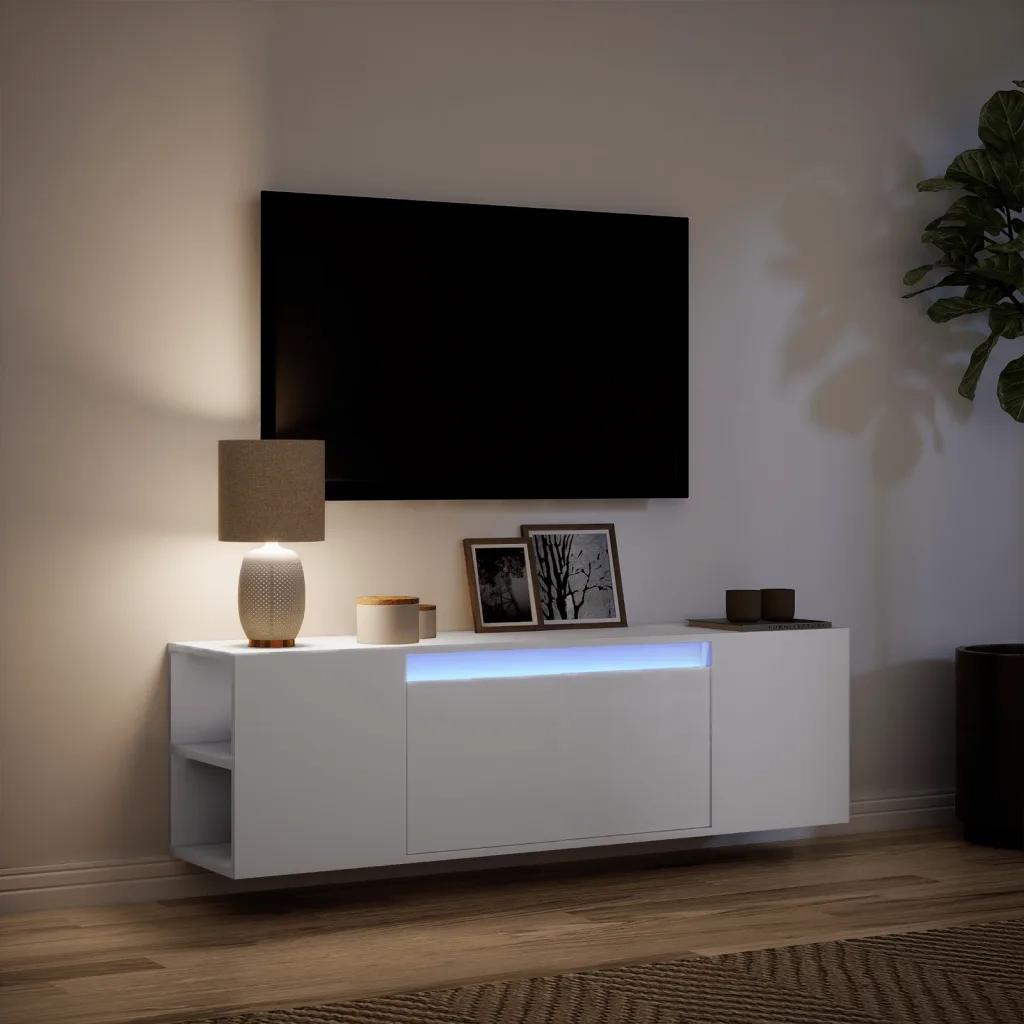 Mobile TV a Parete | Armadietto TV | Mobile Porta TV con Luci LED Bianco 135x31x39,5 cm