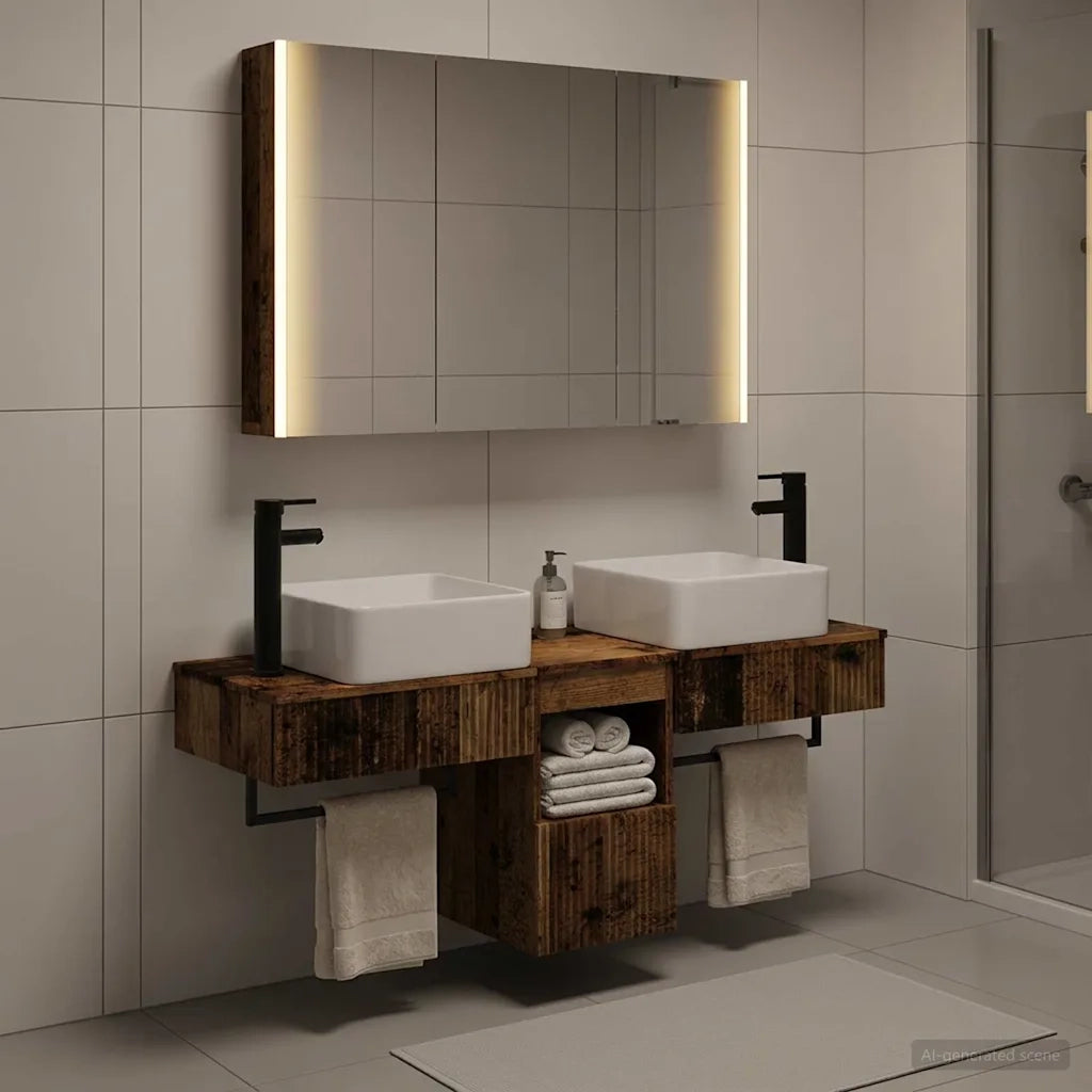 Set di Armadi da Bagno 4 pcs Legno antico 103,5 x 15,5 x 70 cm 3406309