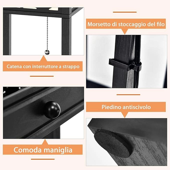 Lampada a Stelo con Ripiani e Cassetto, Lampada a Piantana Moderna con 2 Porte USB, Lampada da Terra per Salone e Camera da Letto, 26 x 26 x 160,5 cm (Modello 2)