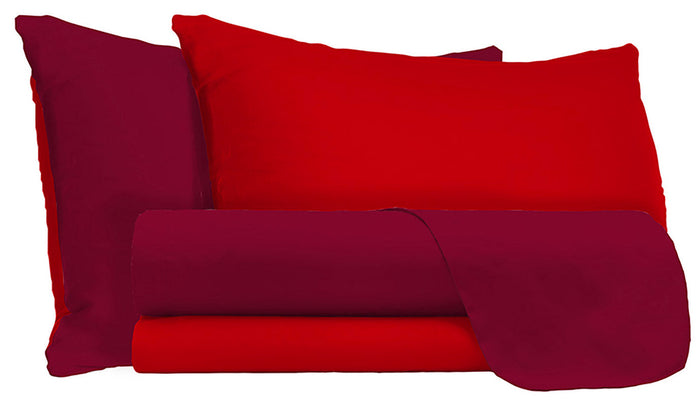 Set Lenzuola Sopra Sotto e Federe Doubleface Rosso/Bordeaux Singolo