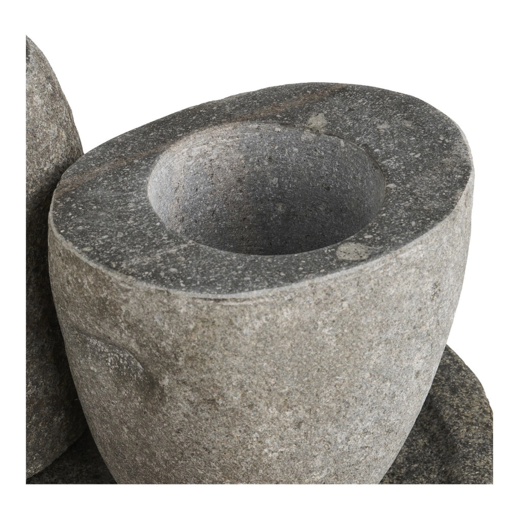 Set bagno Gara in pietra riverstone — dispenser, portaoggetti e vassoio