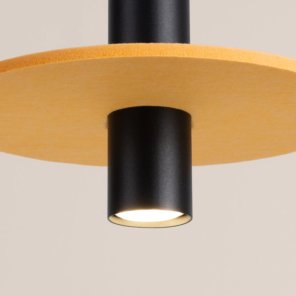 Lampada a sospensione moderna nera disco feltro giallo GU10