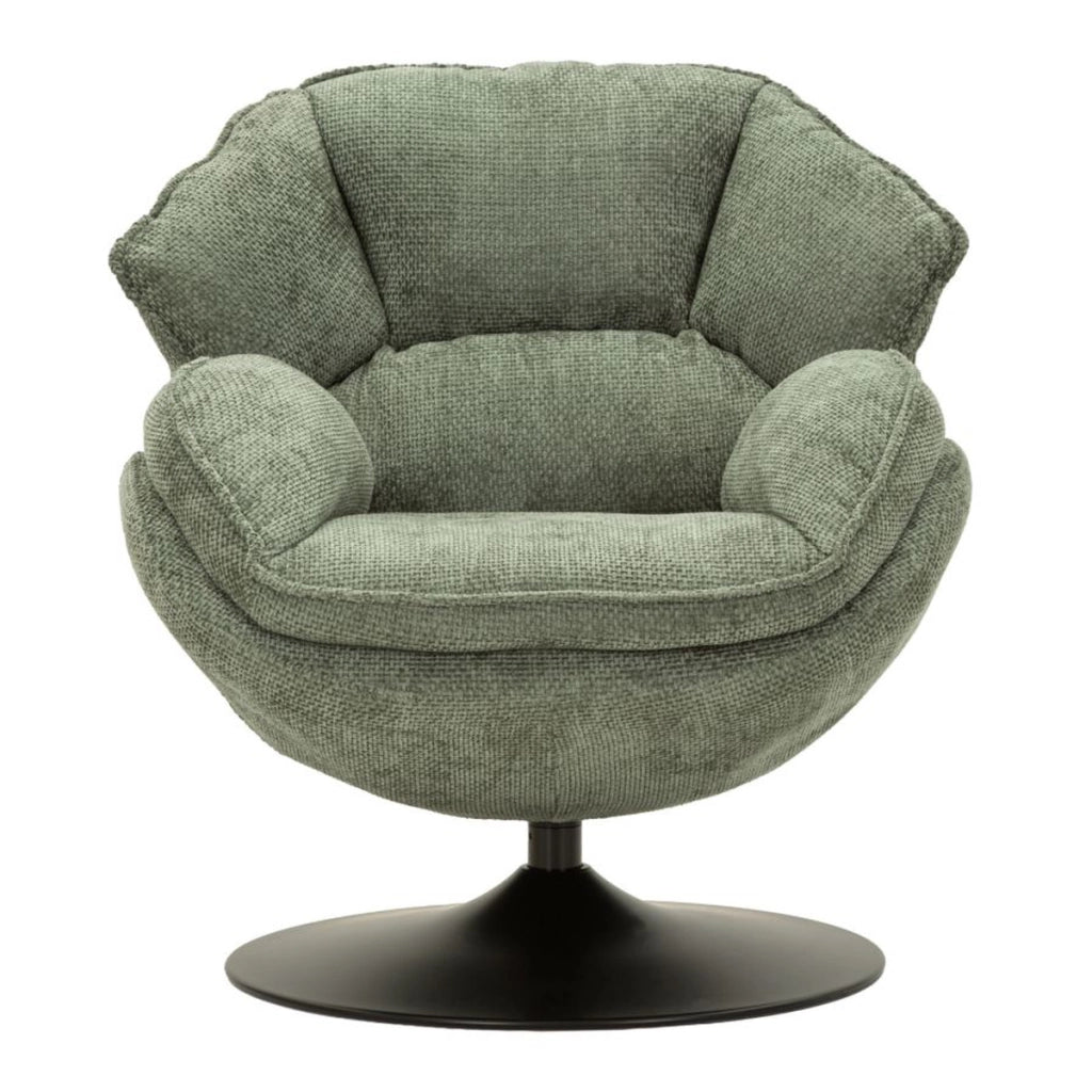 Poltrona girevole in poliestere verde con base in metallo nero