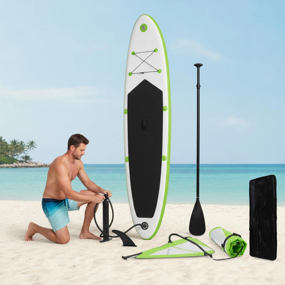 Inflatable SUP Board With Sail Set, Green And White