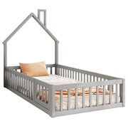 Letto casa bambini 90x200 cm; design camino; legno e MDF; grigio (Senza materasso)