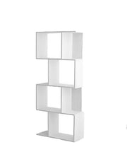 LIBRERIA CUBICA IN LEGNO BIANCO MODERNA 4 RIPIANI SFALSATI DIMENSIONI 70X24X127 CM