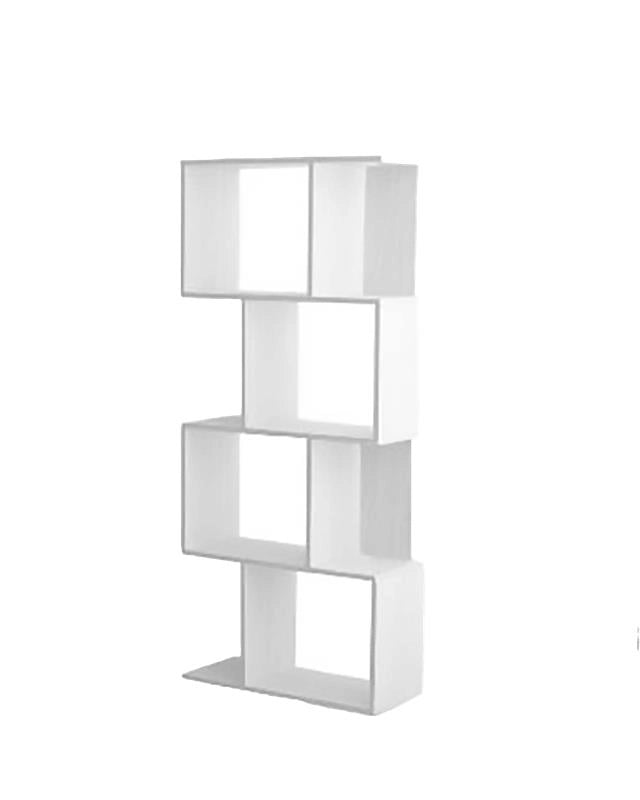 LIBRERIA CUBICA IN LEGNO BIANCO MODERNA 4 RIPIANI SFALSATI DIMENSIONI 70X24X127 CM