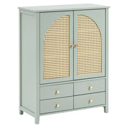 Scarpiera con 4 cassetti e 3 ripiani in legno MDF rattan PE verniciato stile boho verde menta